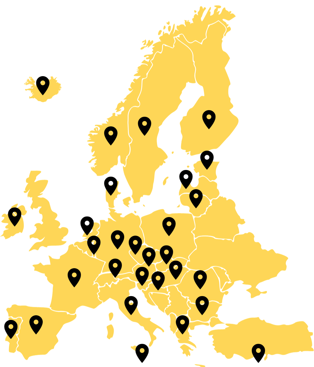 Europa-Karte mit markierten Ländern